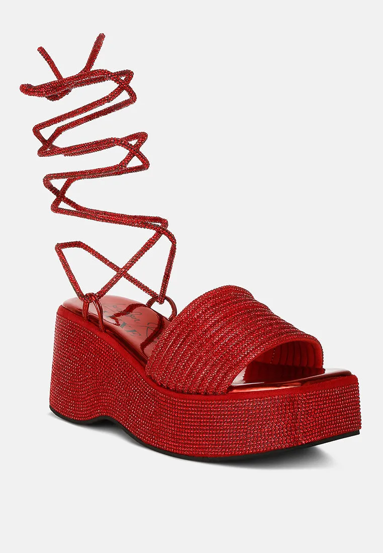 Swifties Rhinestone Embellished Lace-Up Sandals