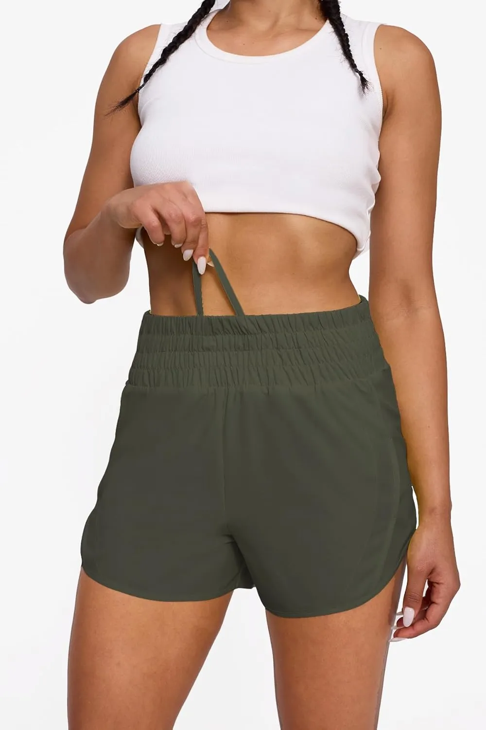 Tough Mode Women's High Waisted Running Shorts, Shorts for Women, Elastic Athletic Shorts with Pockets for Gym Yoga