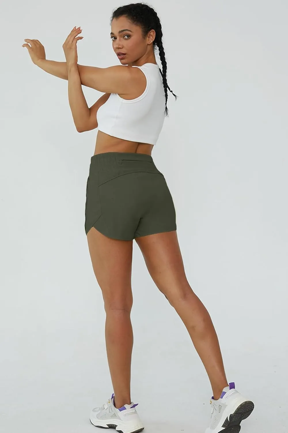 Tough Mode Women's High Waisted Running Shorts, Shorts for Women, Elastic Athletic Shorts with Pockets for Gym Yoga