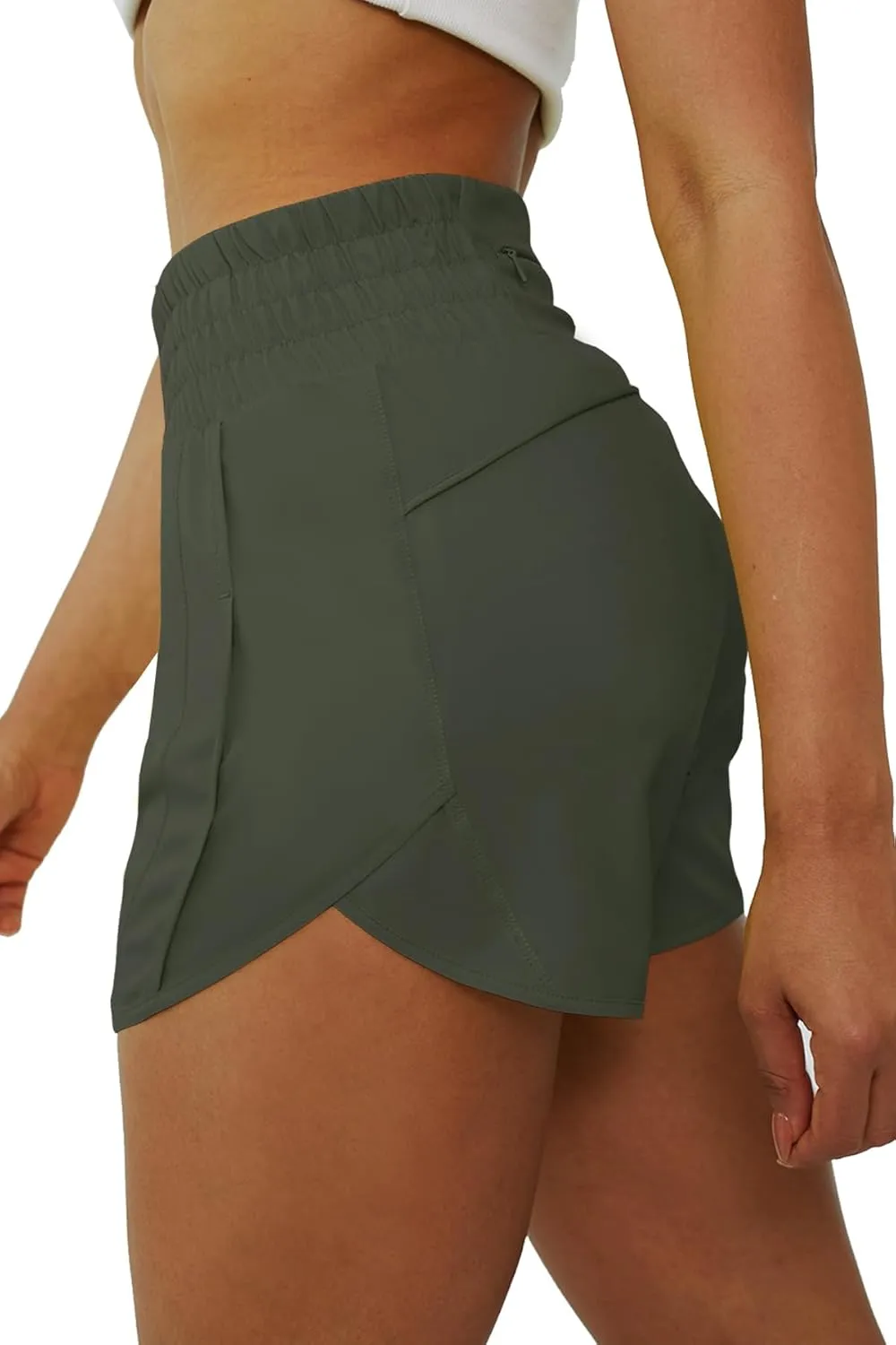 Tough Mode Women's High Waisted Running Shorts, Shorts for Women, Elastic Athletic Shorts with Pockets for Gym Yoga