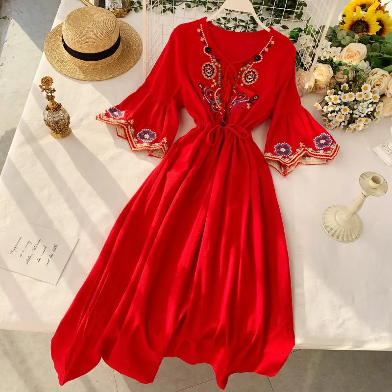 Vintage Dress, Boho Midi Dress, Dress, Gown, Embroidered Dress Hope in Blue, Red, White and Yellow
