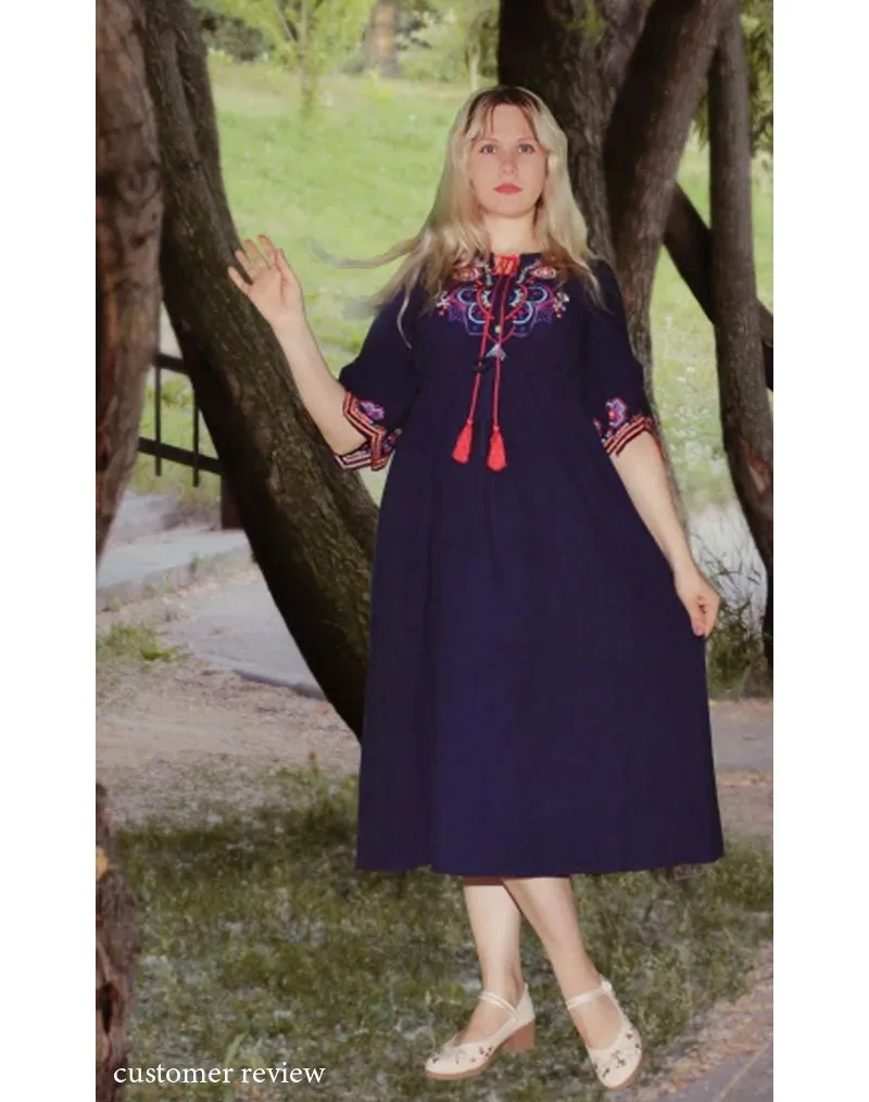 Vintage Dress, Boho Midi Dress, Dress, Gown, Embroidered Dress Hope in Blue, Red, White and Yellow