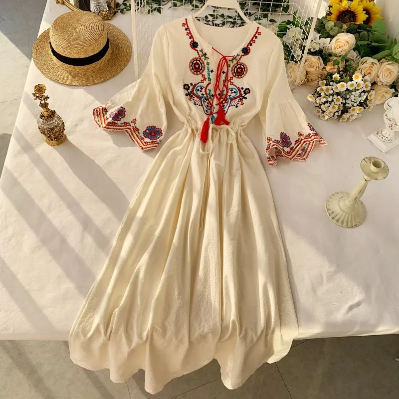 Vintage Dress, Boho Midi Dress, Dress, Gown, Embroidered Dress Hope in Blue, Red, White and Yellow