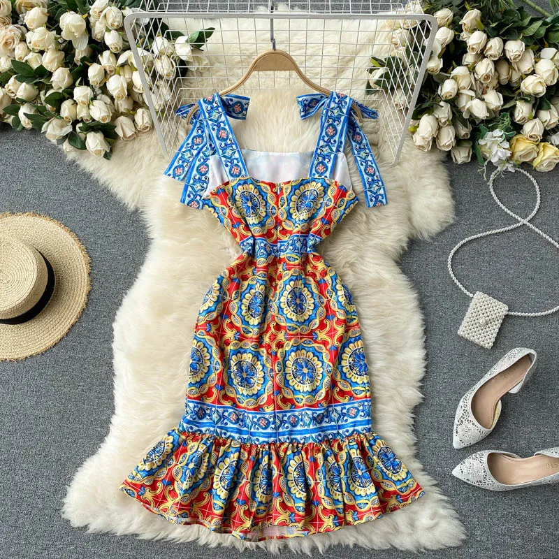 Vintage Dress, Boho Midi Dress, Retro Dress, Blue Coco