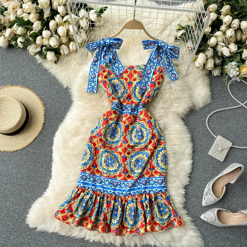 Vintage Dress, Boho Midi Dress, Retro Dress, Blue Coco