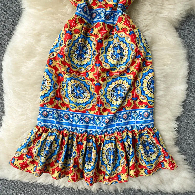 Vintage Dress, Boho Midi Dress, Retro Dress, Blue Coco