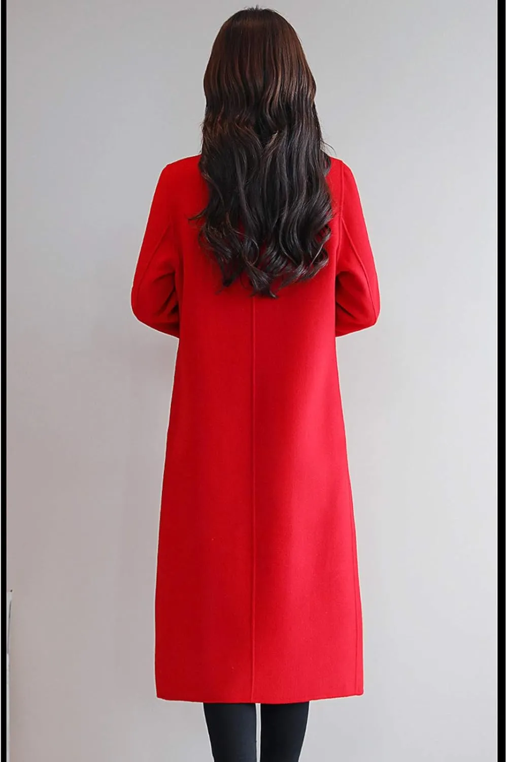 watersouprty Women's Double Breasted Slim Lapel Wool Blend Winter Long Pea Coats