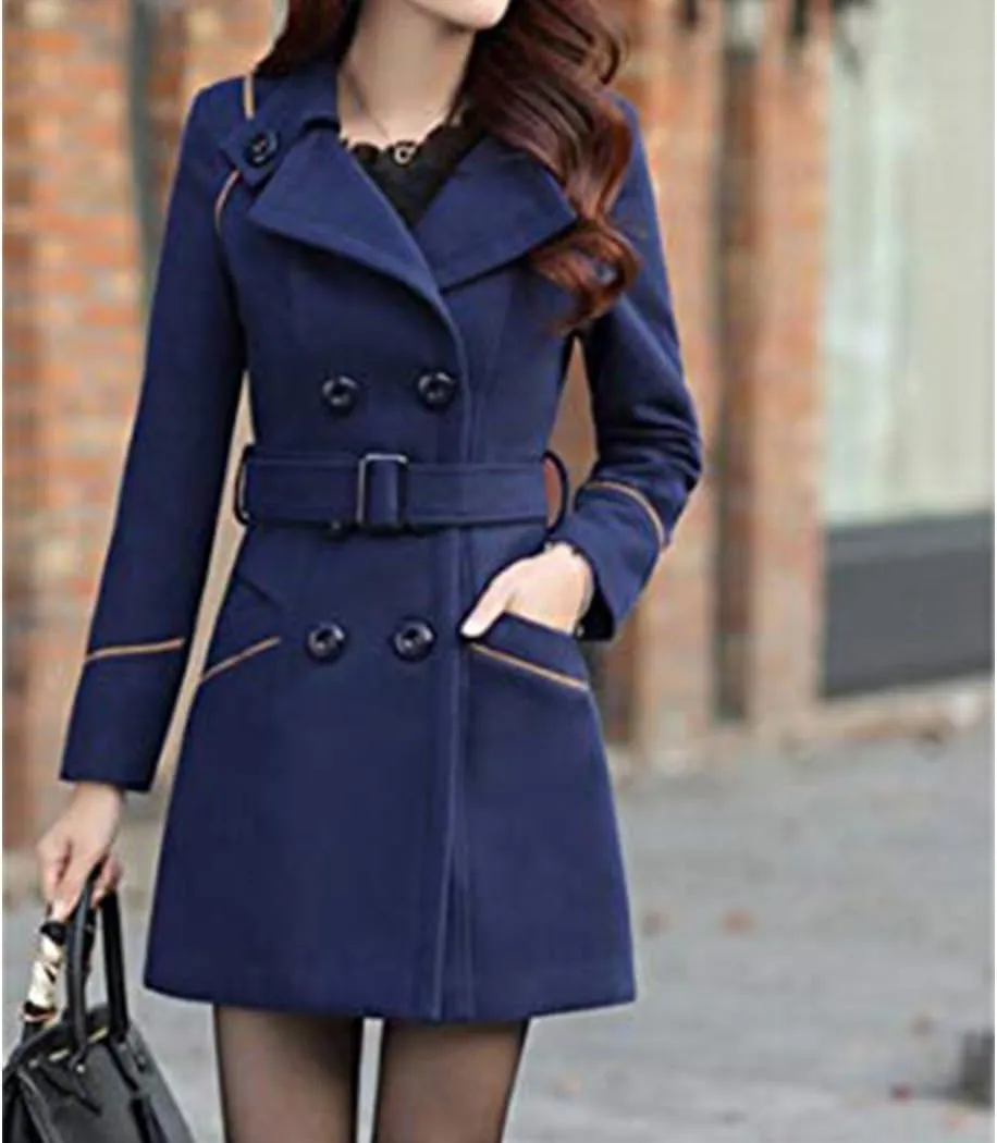 watersouprty Women's Winter Lapel Slim Wool Blend Pea Coats Long Trench Jacket