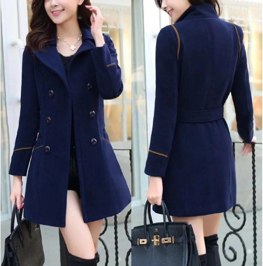 watersouprty Women's Winter Lapel Slim Wool Blend Pea Coats Long Trench Jacket