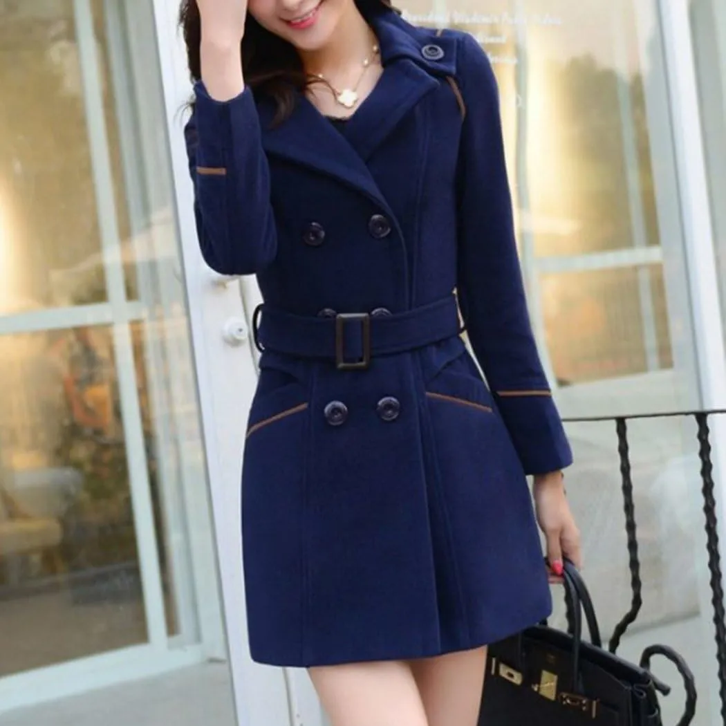 watersouprty Women's Winter Lapel Slim Wool Blend Pea Coats Long Trench Jacket