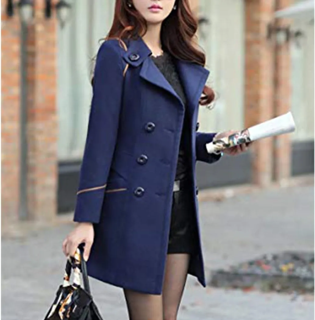 watersouprty Women's Winter Lapel Slim Wool Blend Pea Coats Long Trench Jacket