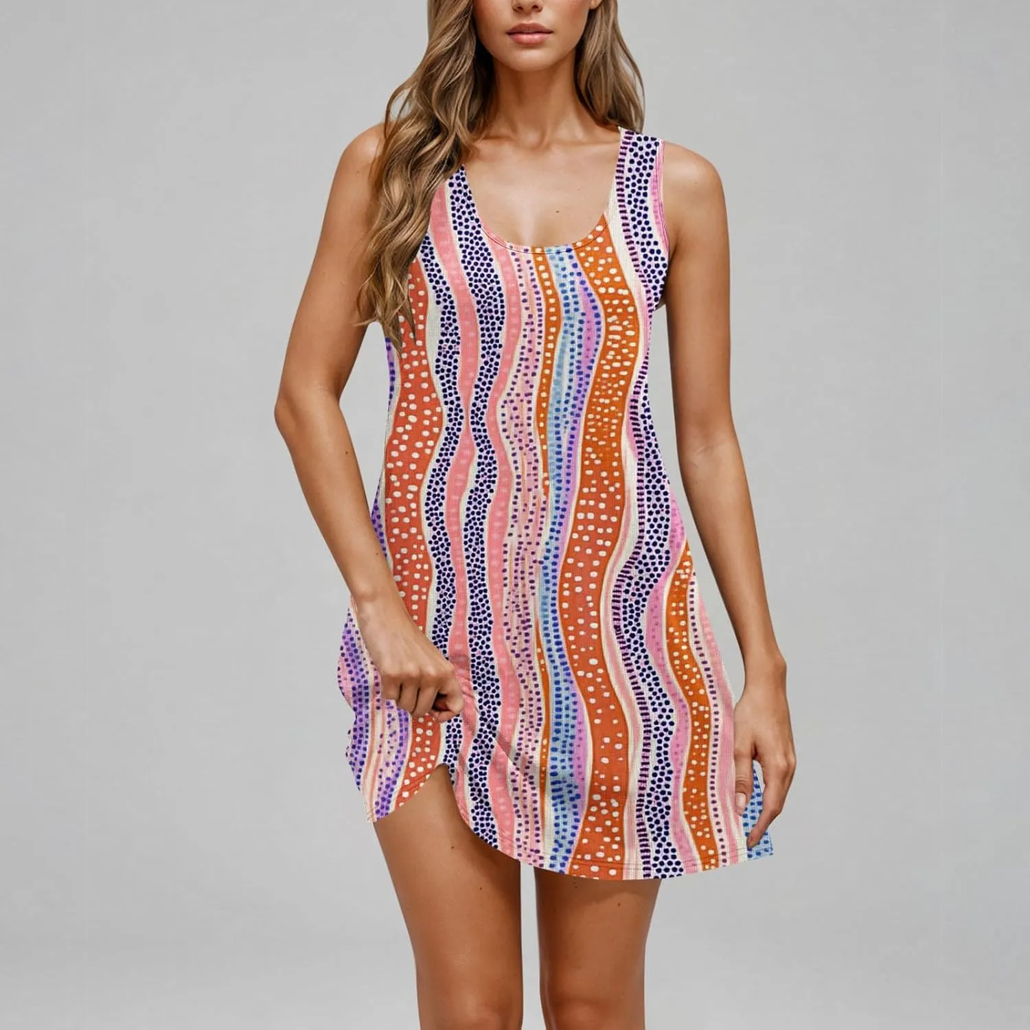 Women Sleeveless Summer Dresses Aline Mini Dress Swing Dress Floral Printed Vacation Beach Dress Casual Dress