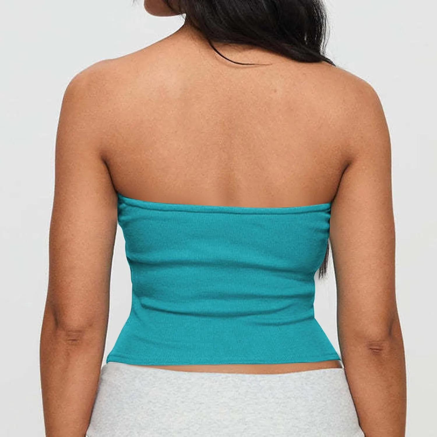Women Summer Ribbed Knit Crop Tube Top, Elastic Slim Summer Going Out Trendy Clothes Strapless Breathable Basic Bustier