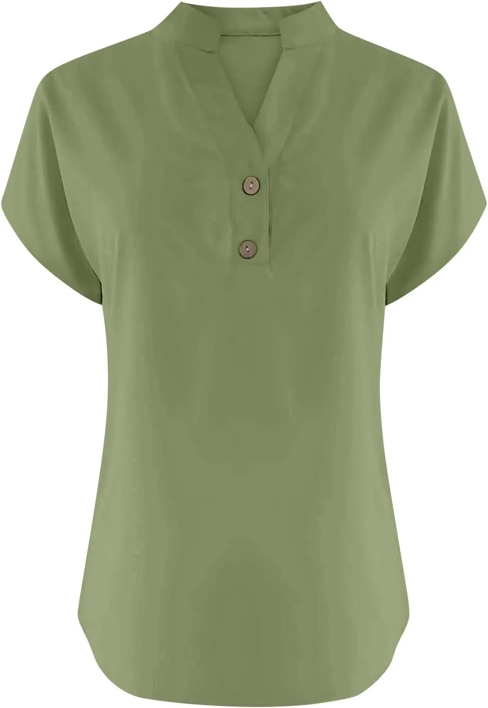 Women's Button Down Linen Shirt Short Sleeve V-Neck Tee Solid Color Casual Blouse Lightweight and Breathable Tops