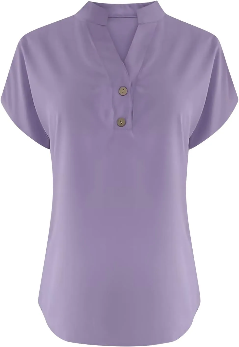 Women's Button Down Linen Shirt Short Sleeve V-Neck Tee Solid Color Casual Blouse Lightweight and Breathable Tops