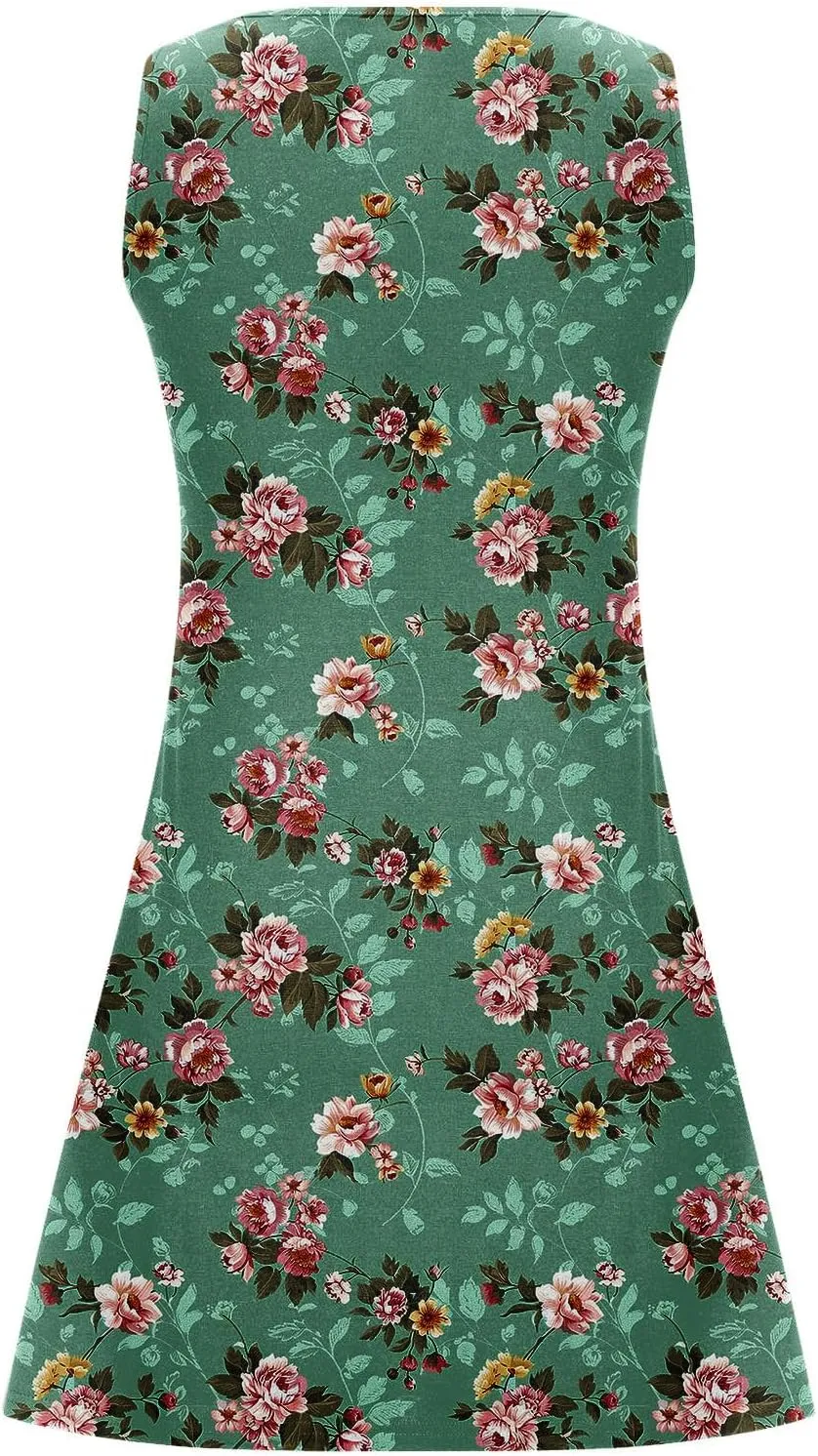 Womens Floral Short Sun Dress Sleeveless Beach Vacation Sundresses Trendy Casual Dresses Boho Clothing 2025