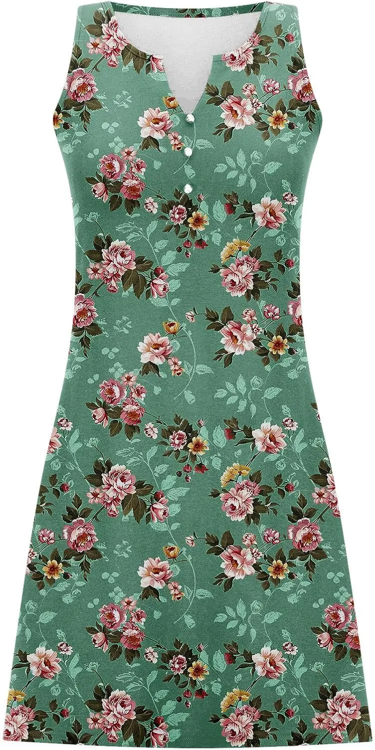 Womens Floral Short Sun Dress Sleeveless Beach Vacation Sundresses Trendy Casual Dresses Boho Clothing 2025