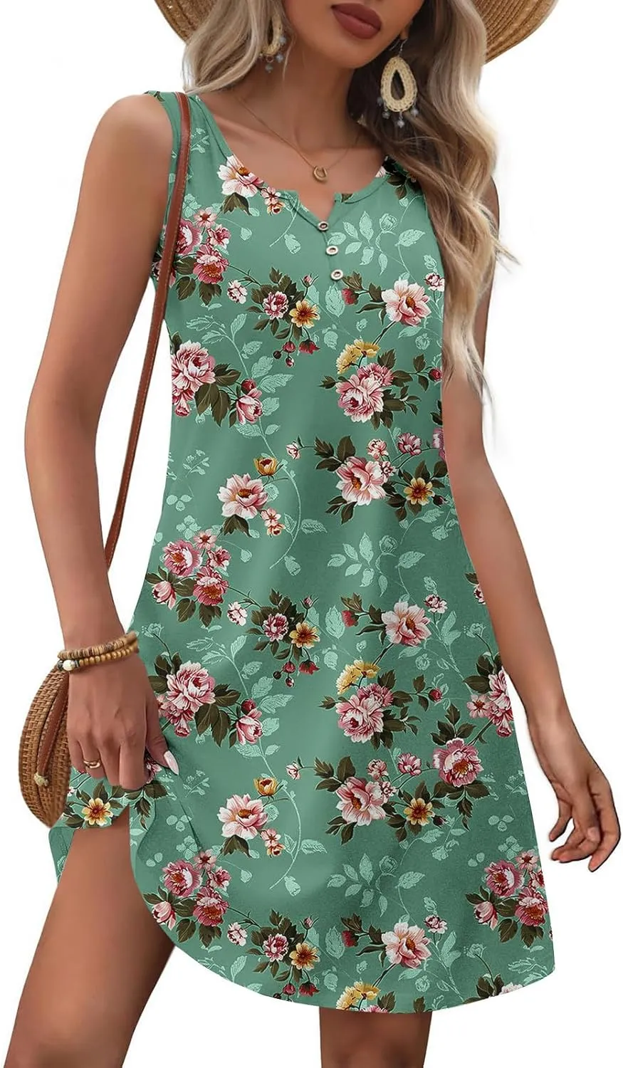 Womens Floral Short Sun Dress Sleeveless Beach Vacation Sundresses Trendy Casual Dresses Boho Clothing 2025