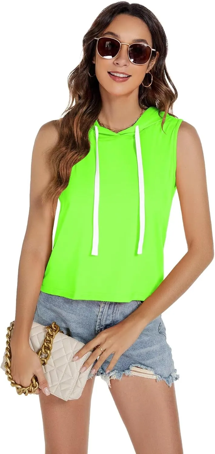 Women's Sleeveless Hooded Tank Top Gym Quick Dry Running Crop Hoodie Outdoor Active Breathable Pullover Sweatshirt