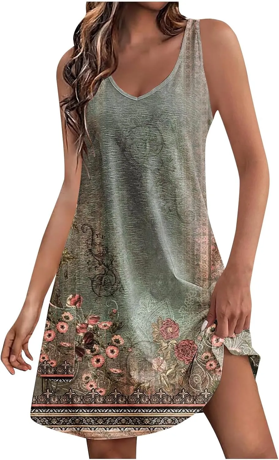 Women's Sleeveless Summer Dresses Aline Mini Dress Casual Dress Floral Printed Swing Dress Vacation Beach Dress
