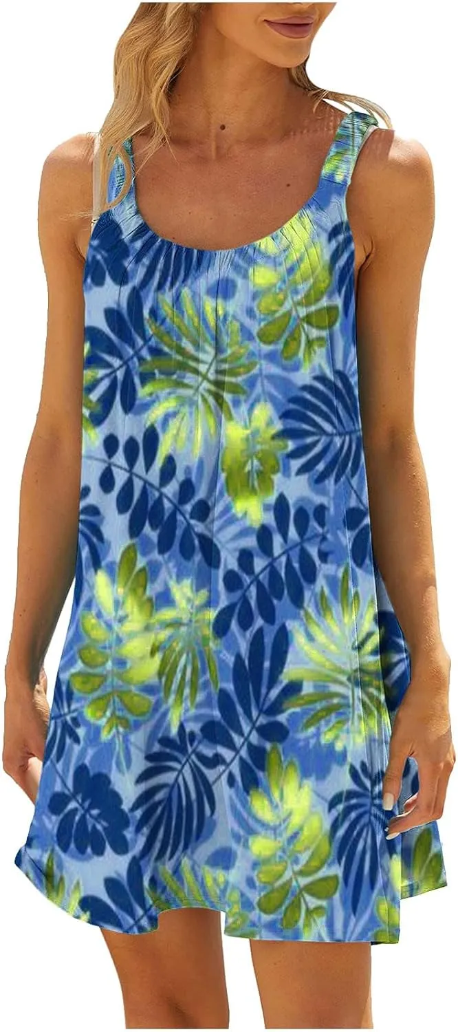 Women's Sleeveless Summer Dresses Casual Dress Aline Mini Dress Floral Printed Swing Dress Vacation Beach Dress