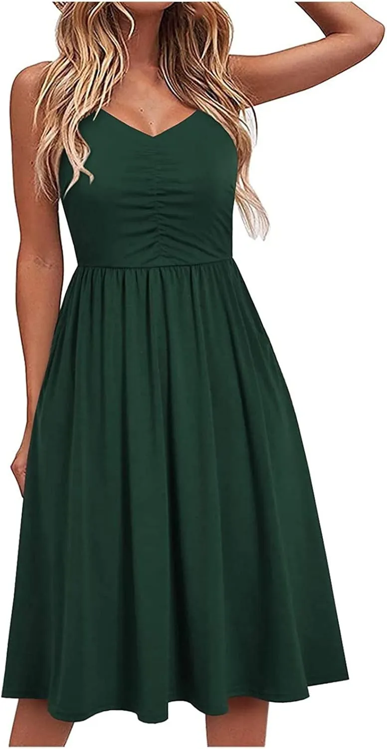 Womens Spaghetti Strap Summer Sundresses Casual Beach Vacation Dresses Wedding Guest Sun Dress Trendy 2025 Clothing
