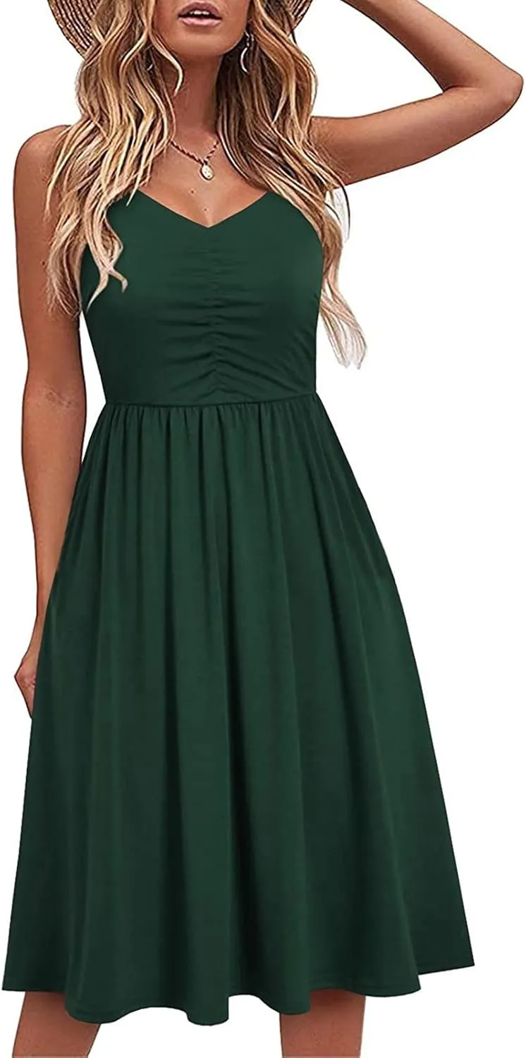 Womens Spaghetti Strap Summer Sundresses Casual Beach Vacation Dresses Wedding Guest Sun Dress Trendy 2025 Clothing