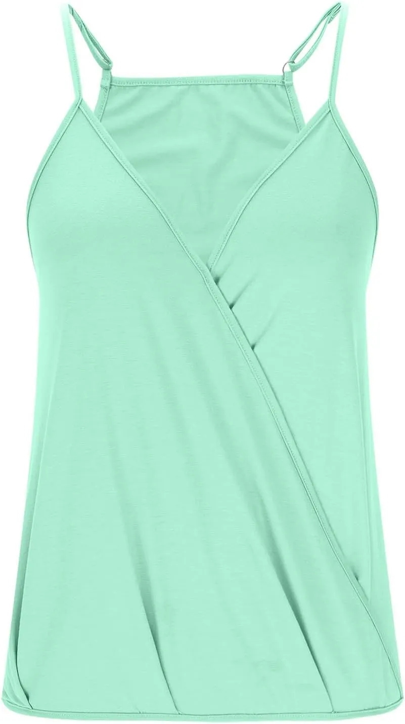 Women's Summer Camisole Tops, V-Neck Criss Cross Wrap Sleeveless Shirts Soft Comfy Breathable Beach Vacation Clothes