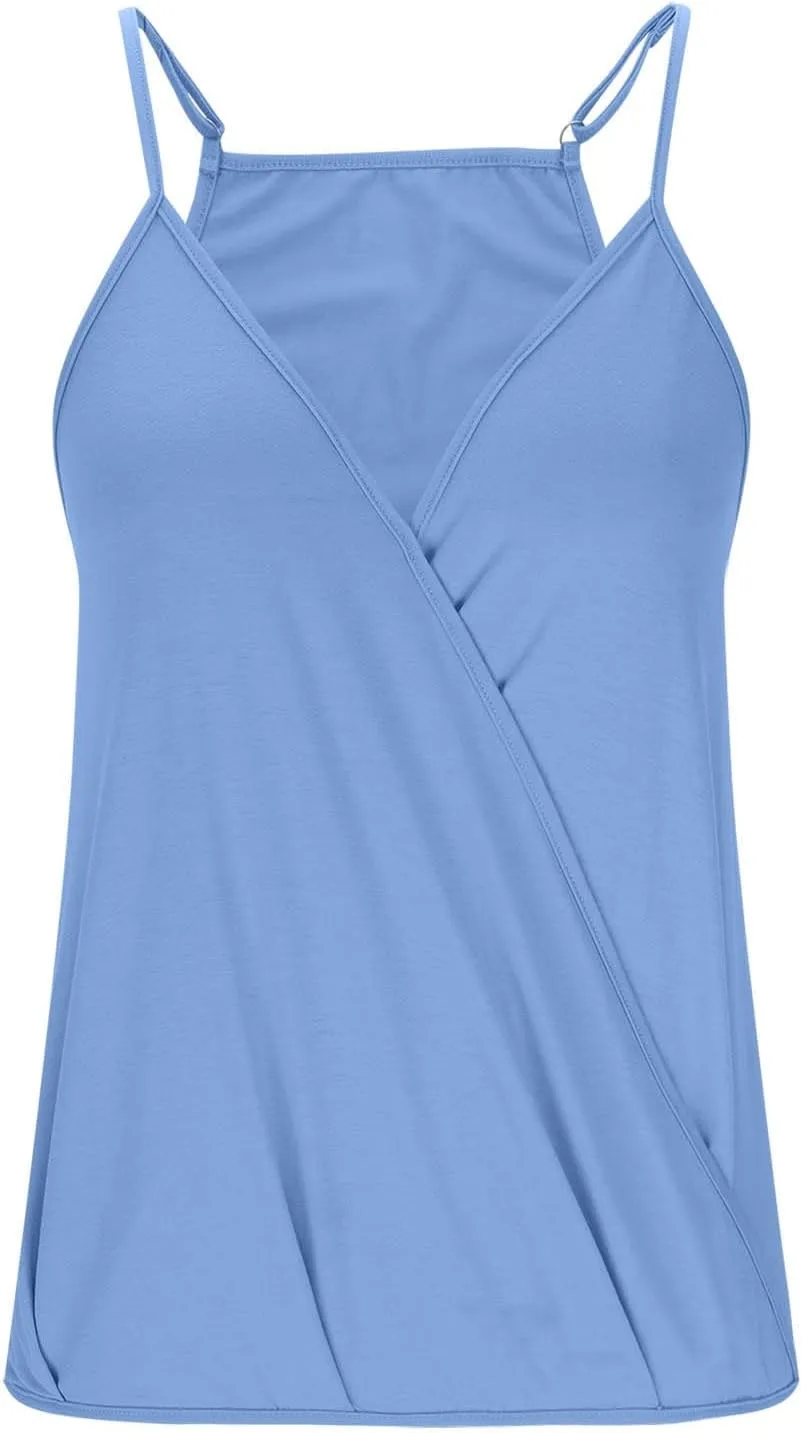Women's Summer Camisole Tops, V-Neck Criss Cross Wrap Sleeveless Shirts Soft Comfy Breathable Beach Vacation Clothes