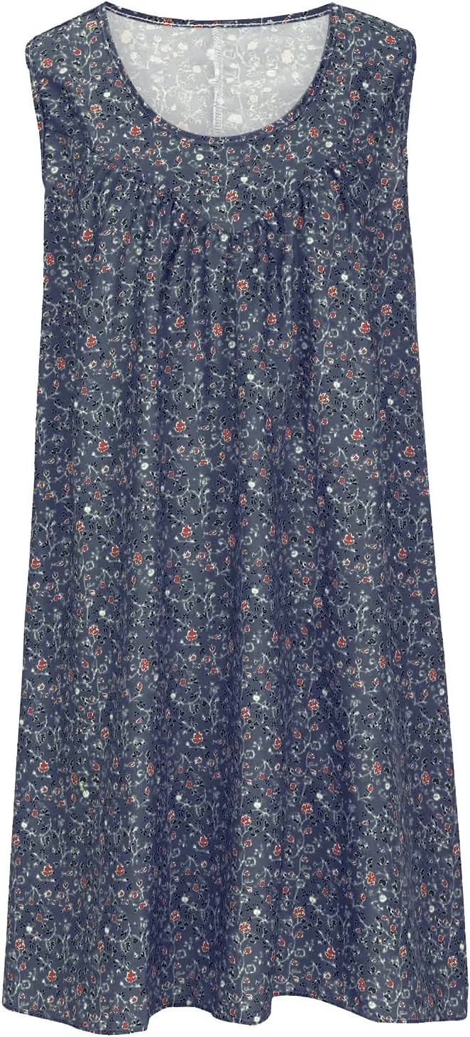 Women's Summer Print Dress Short Sleeve Crew-Neck Loose Dress Beach Dress Sun Dress Ruffled Flowy Midi Dress