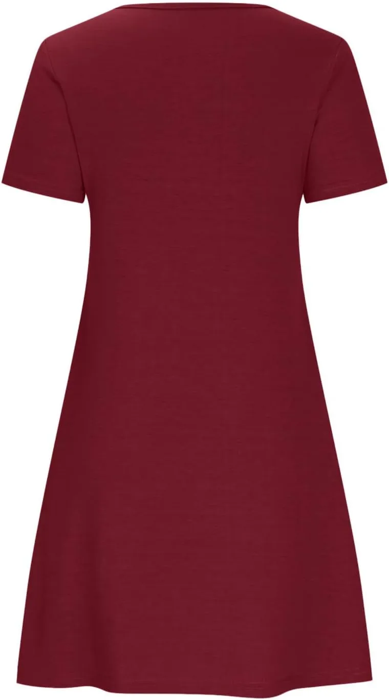 Womens Summer T Shirt Dress Casual Crew Neck Ruffle Dress Spring Summer Boho Loose Swing Midi Dresses with Pockets