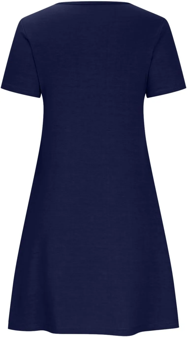 Womens Summer T Shirt Dress Casual Crew Neck Ruffle Dress Spring Summer Boho Loose Swing Midi Dresses with Pockets