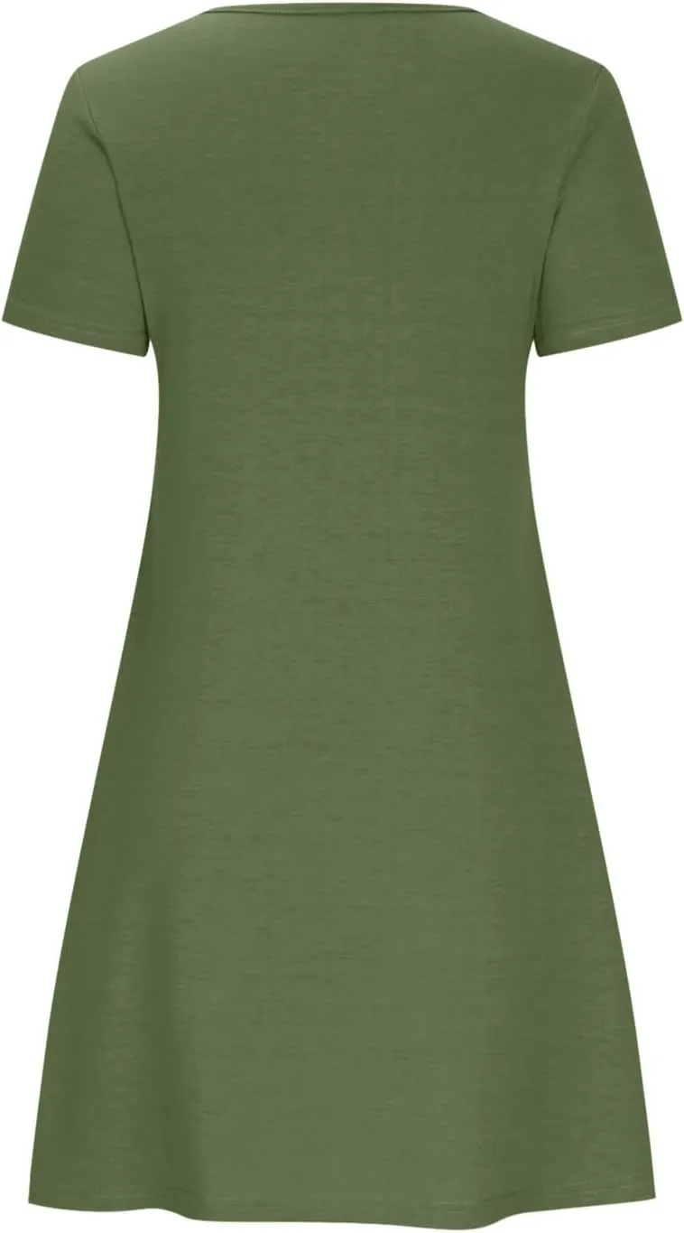 Womens Summer T Shirt Dress Casual Crew Neck Ruffle Dress Spring Summer Boho Loose Swing Midi Dresses with Pockets