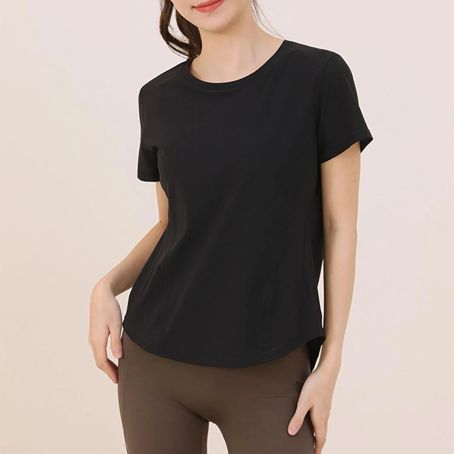 Women's T Shirts Round Neck Short Sleeve Breathable Tee Sun Protection Quick Dry Yoga Gym Workout Athletic Tops