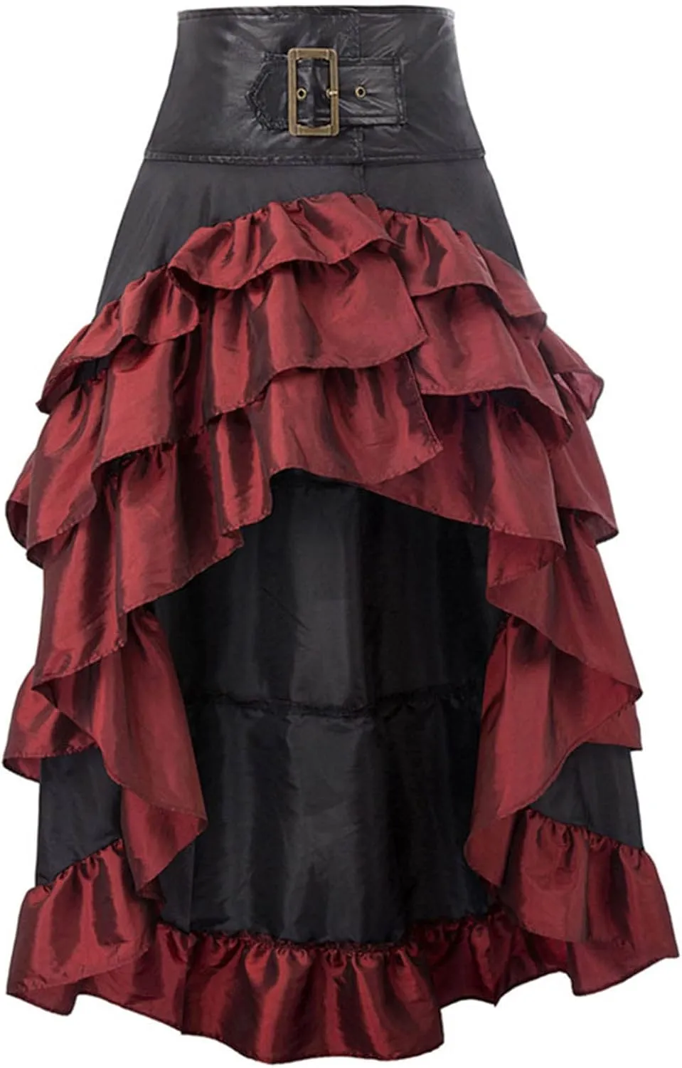 XUNRYAN Women's Gothic Steampunk Skirt Corset High Waist Victorian Tiered Ruffle High-Low Bustle Skirt Halloween Costume