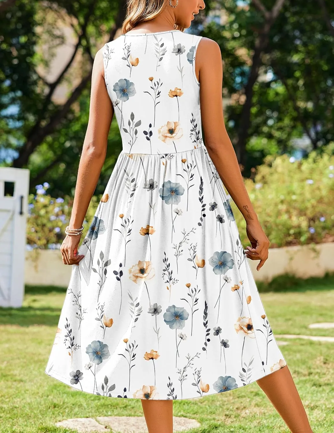 Zeagoo Women's Summer Tank Midi Dress with Pockets Sleeveless A-Line Dress Casual Floral T-Shirt Dress Flowy Beach Sundress