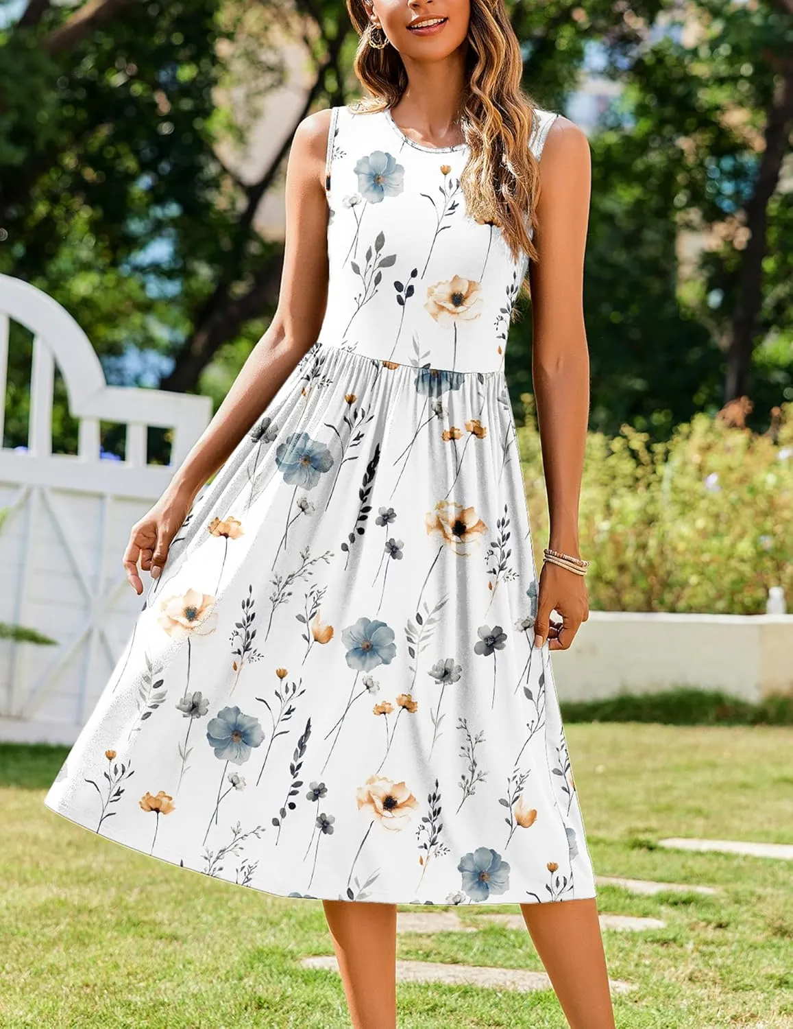 Zeagoo Women's Summer Tank Midi Dress with Pockets Sleeveless A-Line Dress Casual Floral T-Shirt Dress Flowy Beach Sundress